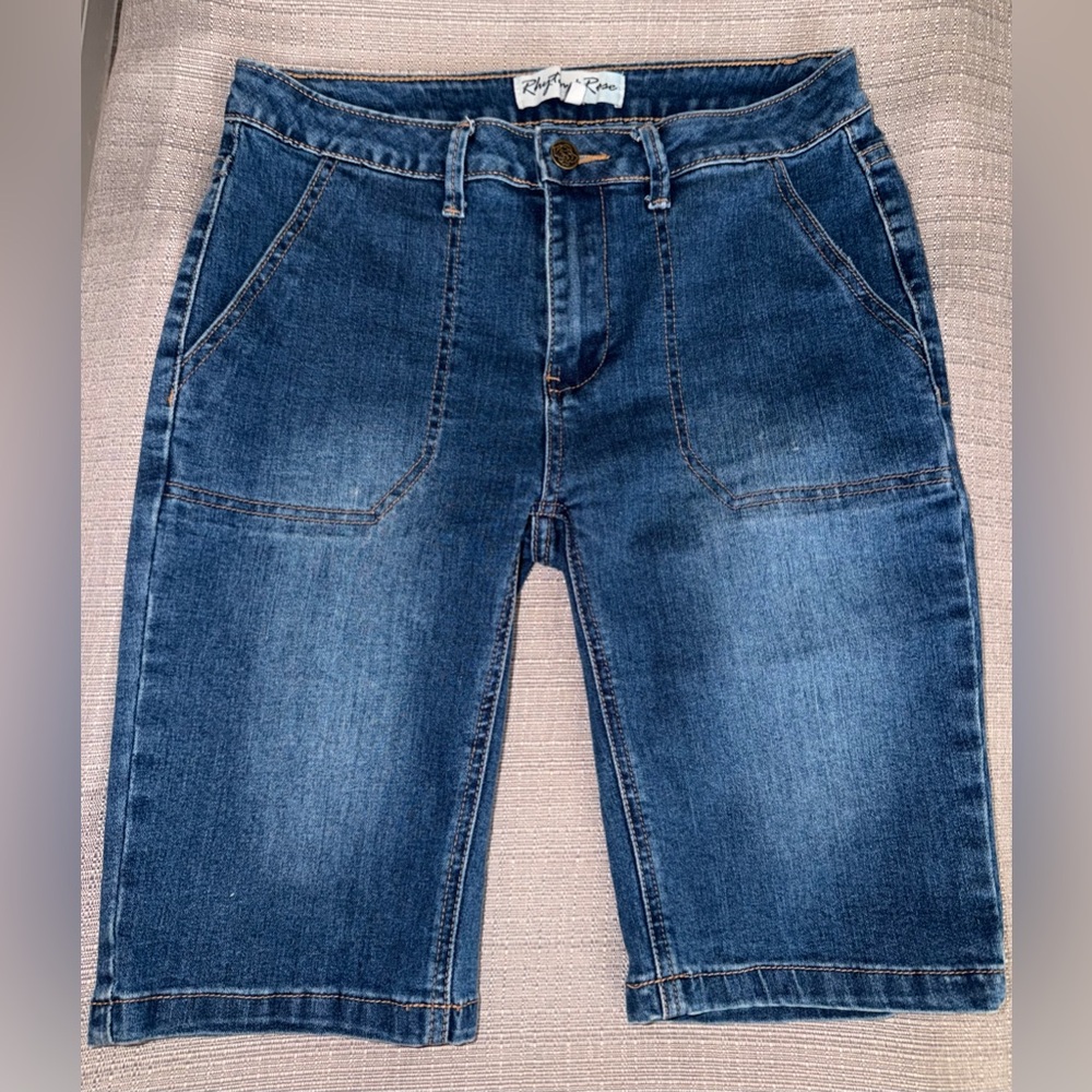 Relaxed Denim Bermuda Shorts - Blue -